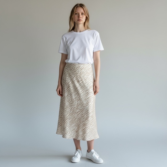 Ann Taylor Midi Skirt in Cream and Tan Zebra Print - Size 12 - Picture 2 of 10